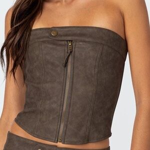 Edikted Ziva Faux Leather Lace Up Corset